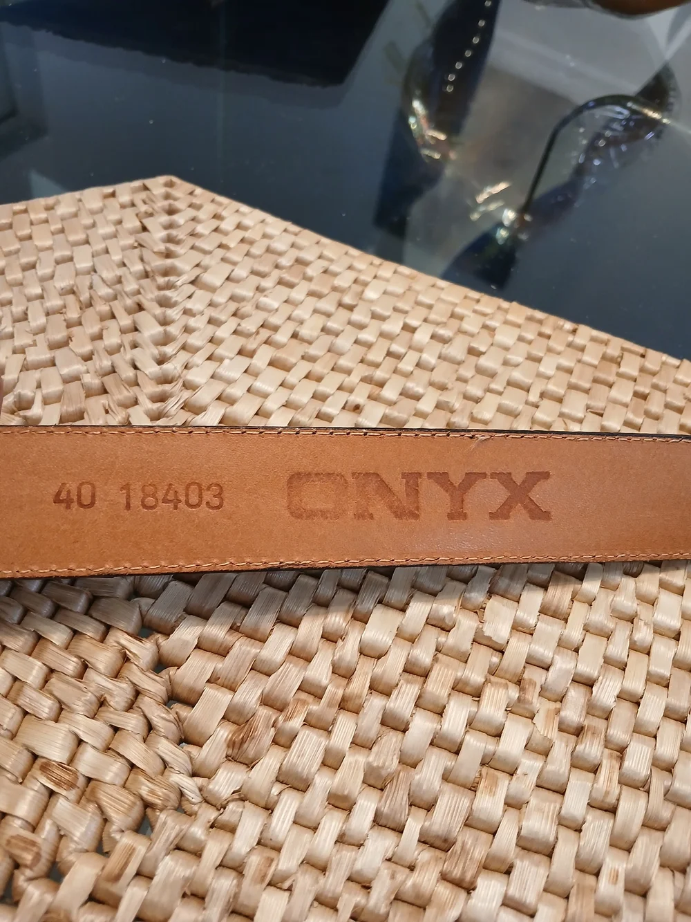 Onyx Black Leather Belt with Textured Gold-Tone Buckle Accents